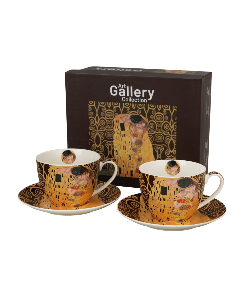 2 filiżanki ze spodkami THE KISS BROWN inspired by Klimt