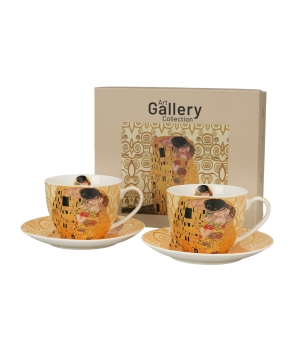 2 filiżanki ze spodkami THE KISS ECRU inspired by Klimt