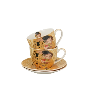 2 filiżanki ze spodkami THE KISS ECRU inspired by Klimt
