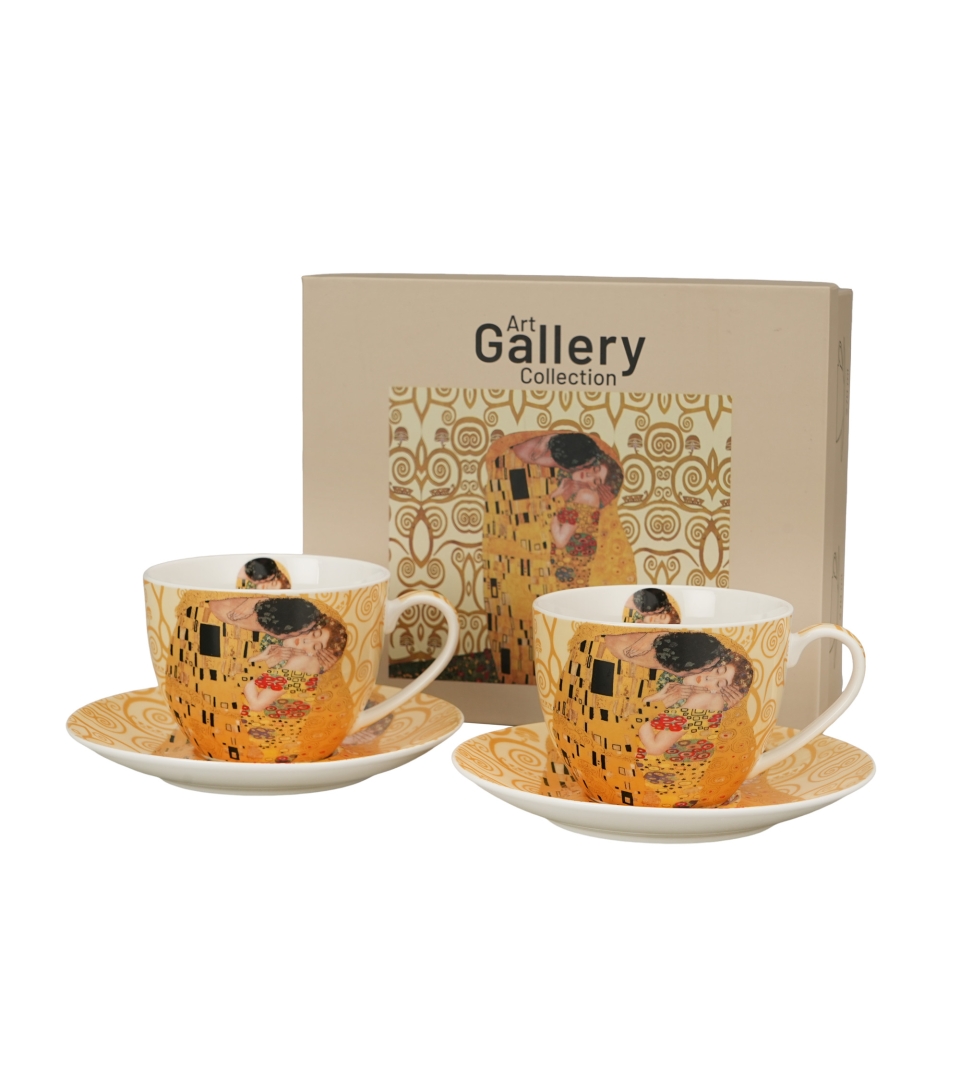 2 filiżanki ze spodkami THE KISS ECRU inspired by Klimt