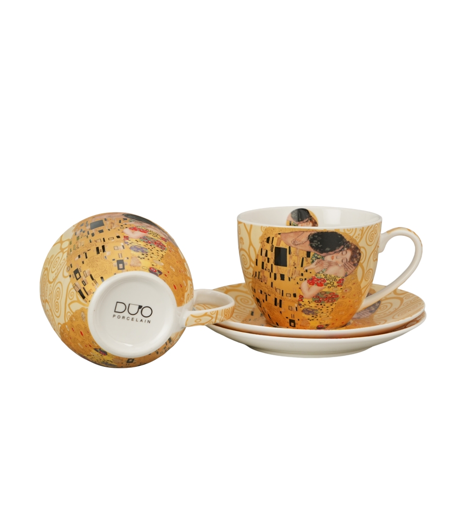 2 filiżanki ze spodkami THE KISS ECRU inspired by Klimt
