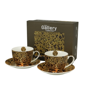 2 filiżanki ze spodkami TREE OF LIFE Brown inspired by Gustav Klimt