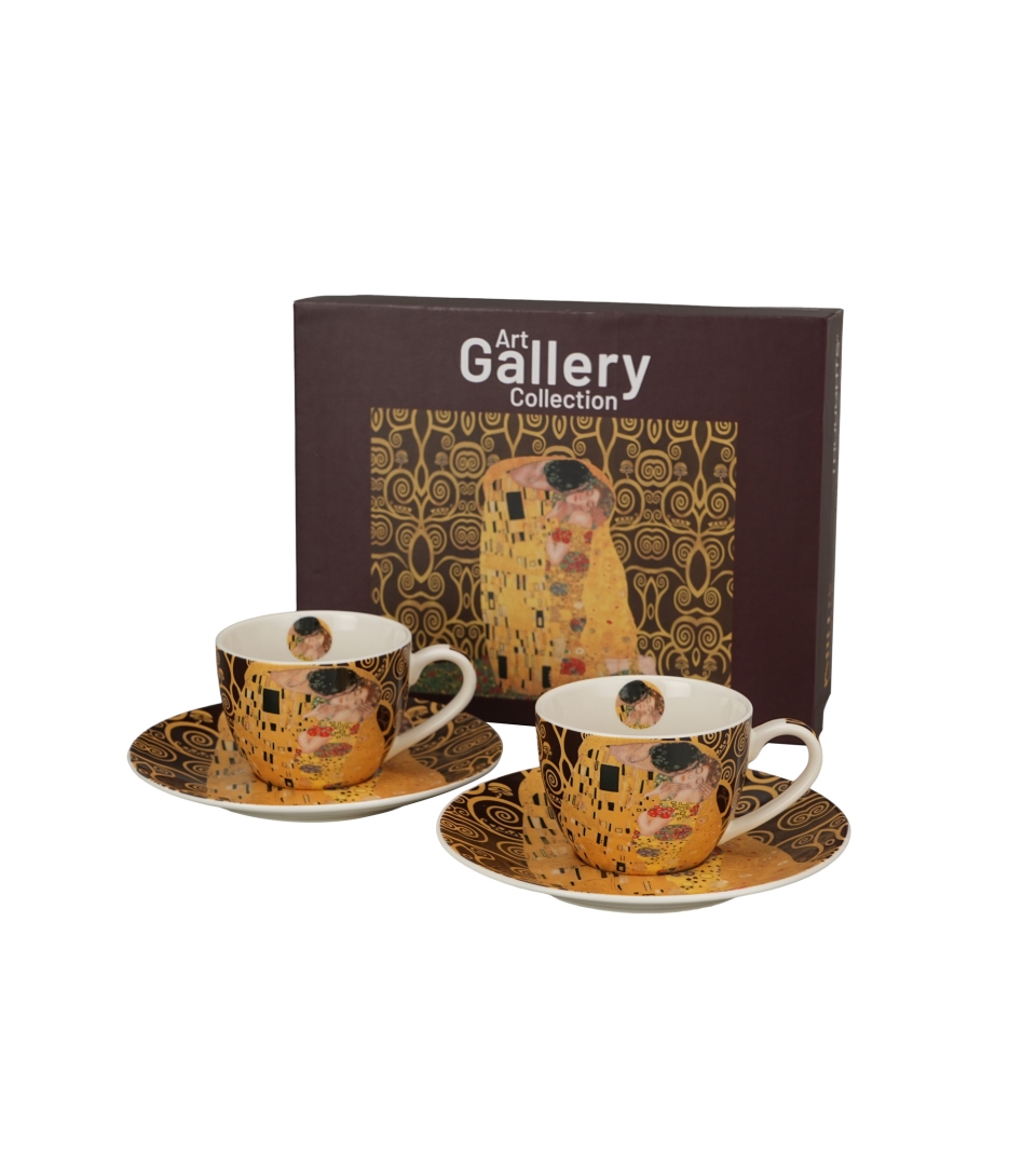 2 filiżanki espresso ze spodkami THE KISS BROWN inspired by Klimt