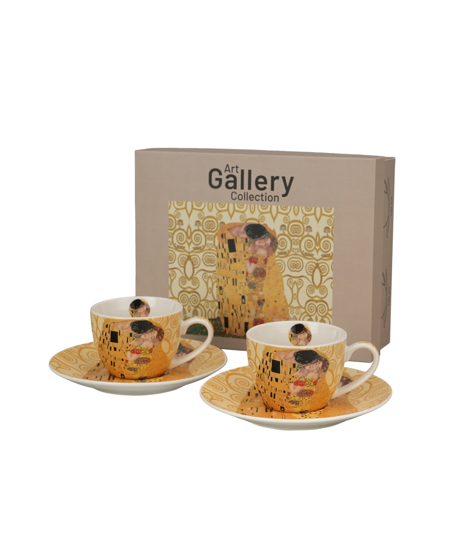 2 filiżanki espresso ze spodkami THE KISS ECRU inspired by Klimt