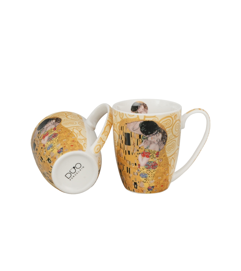 2 kubki classic THE KISS ECRU inspired by Klimt