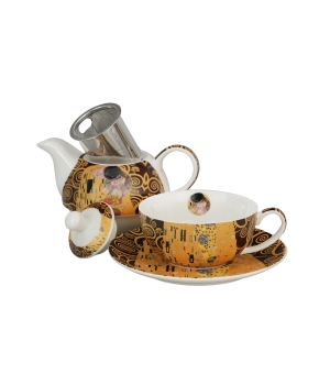 Filiżanka z dzbankiem i spodkiem THE KISS BROWN inspired by Klimt