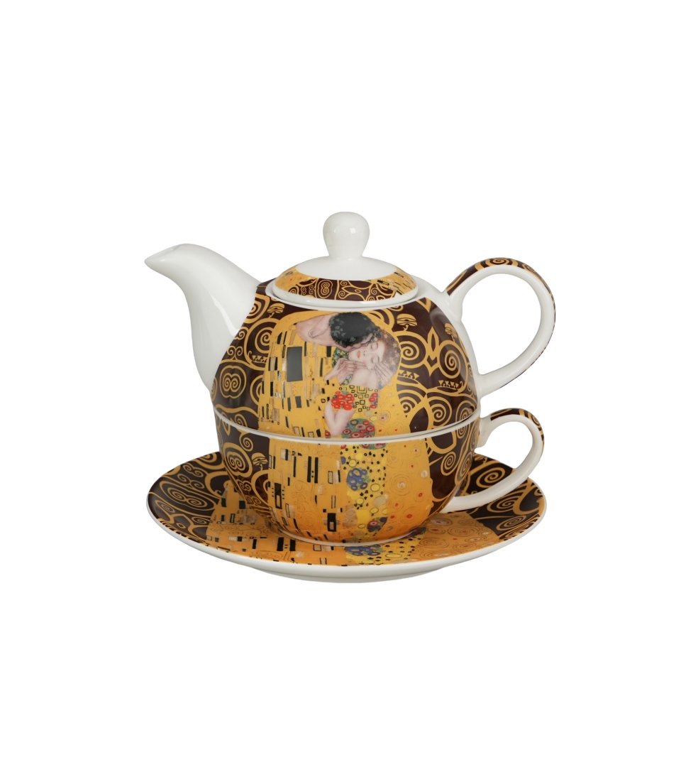 Filiżanka z dzbankiem i spodkiem THE KISS BROWN inspired by Klimt