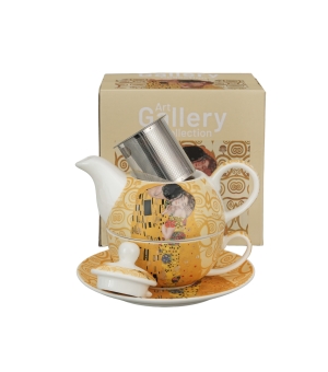 Filiżanka z dzbankiem i zaparzaczem THE KISS ECRU inspired by Klimt