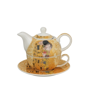 Filiżanka z dzbankiem i zaparzaczem THE KISS ECRU inspired by Klimt