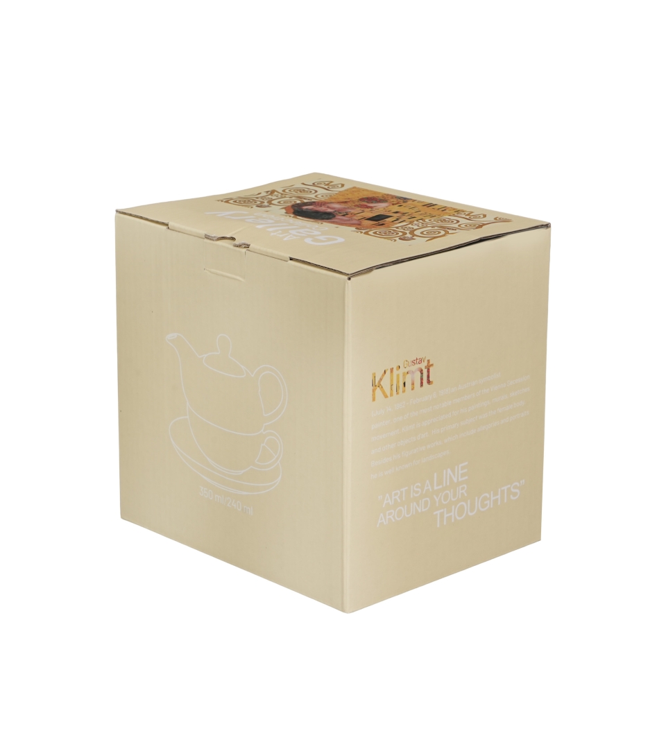 Filiżanka z dzbankiem i zaparzaczem THE KISS ECRU inspired by Klimt