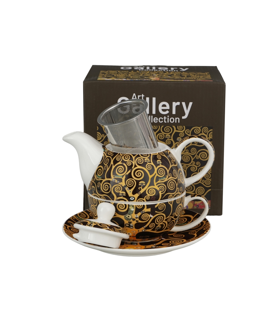Filiżanka z dzbankiem i zaparzaczem TREE OF LIFE Brown inspired by Gustav Klimt