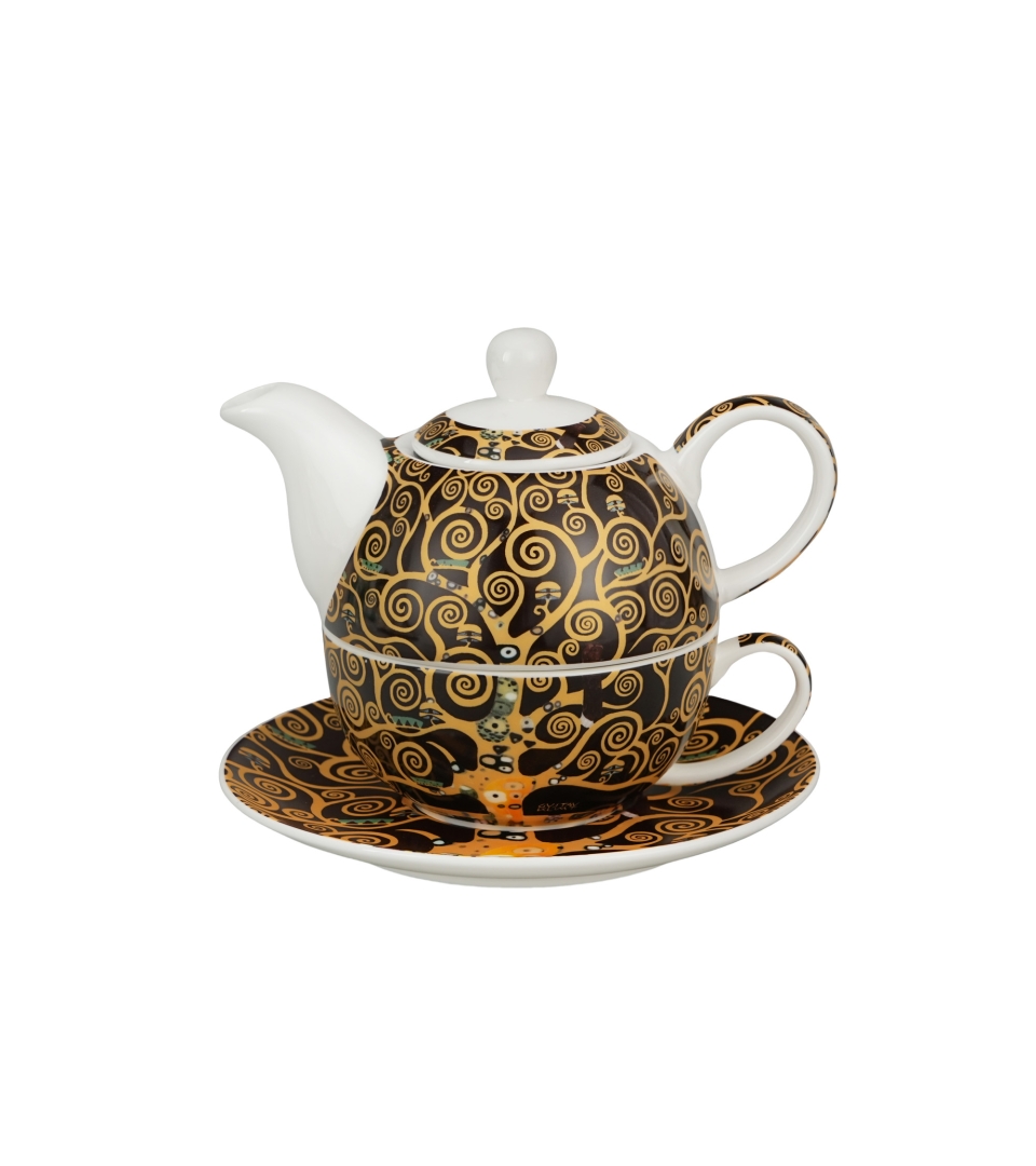 Filiżanka z dzbankiem i zaparzaczem TREE OF LIFE Brown inspired by Gustav Klimt