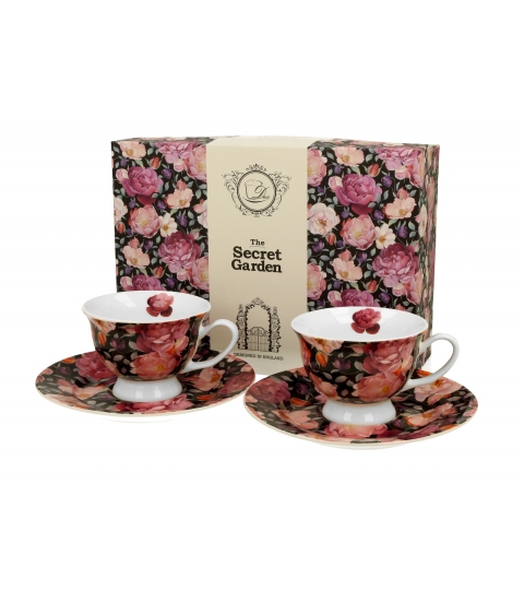 2 filiżanki espresso royal ze spodkami SPRING ROSES BLACK