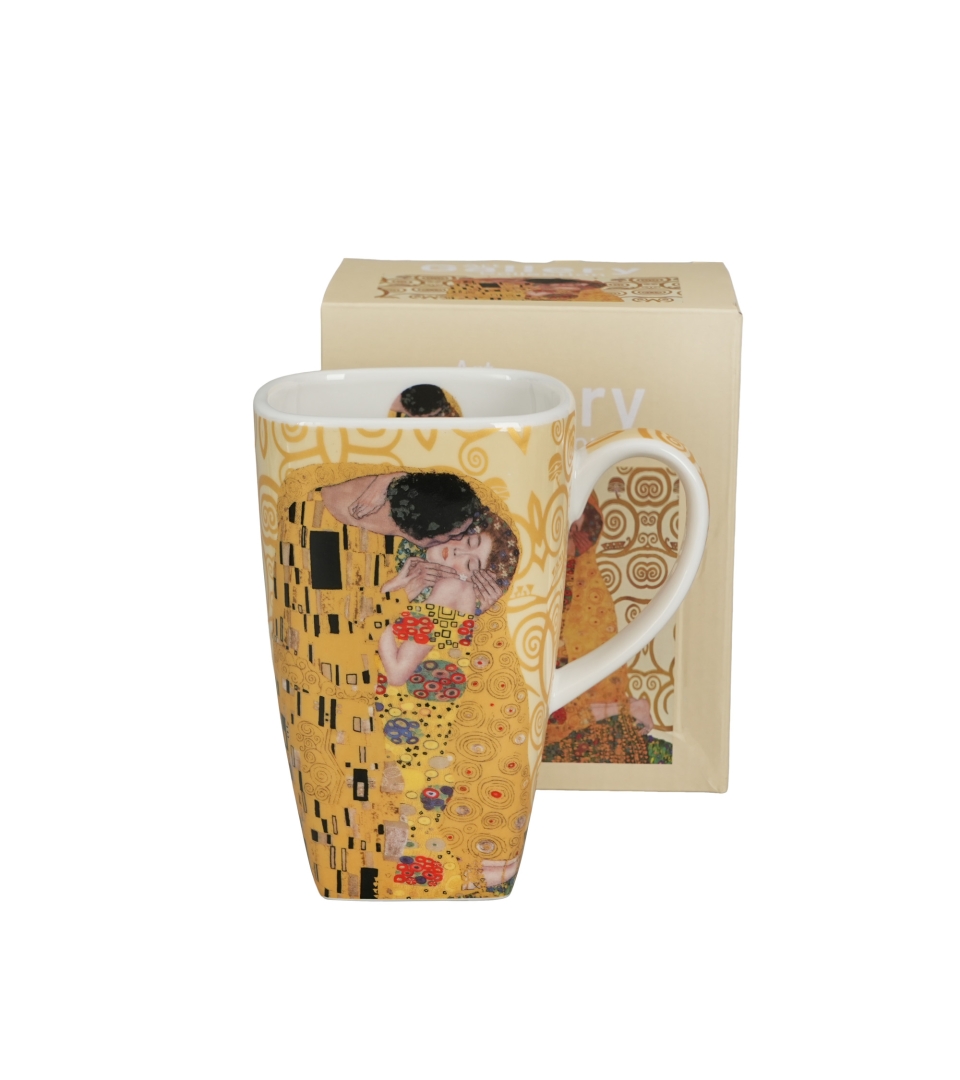 Kubek kwadratowy THE KISS ECRU inspired by Klimt