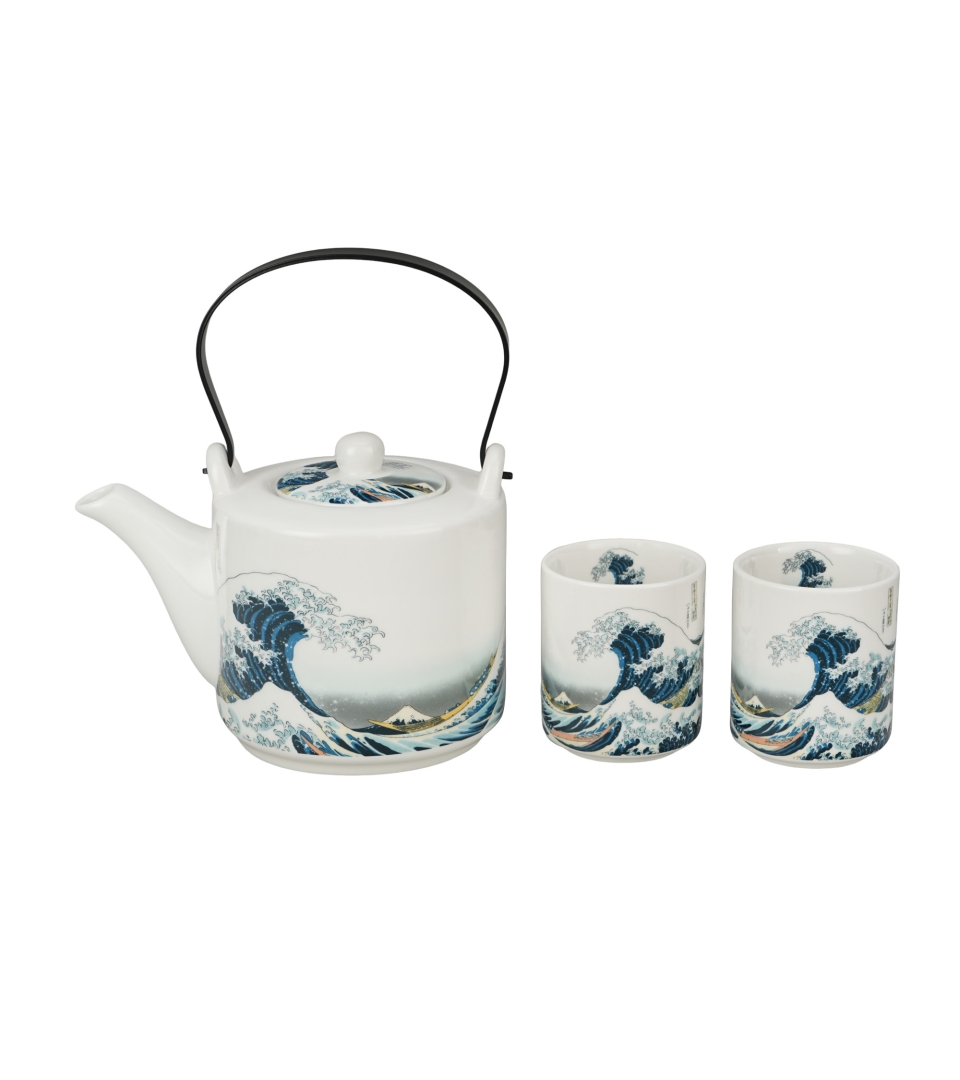 Porcelanowy dzbanek z zaparzaczem i 2 czarkami THE GREAT WAVE inspired by K. Hokusai