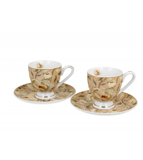 2 filiżanki espresso ze spodkami ENGLISH ROSES CREAM - Golden Line