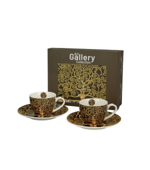 2 filiżanki espresso ze spodkami TREE OF LIFE Brown inspired by Gustav Klimt