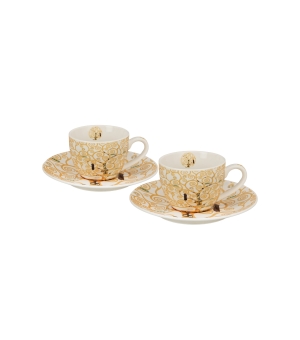 2 filiżanki espresso ze spodkami TREE OF LIFE Ecru inspired by Gustav Klimt