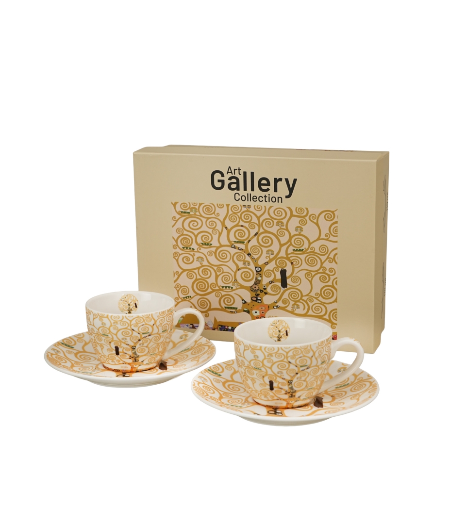 2 filiżanki espresso ze spodkami TREE OF LIFE Ecru inspired by Gustav Klimt