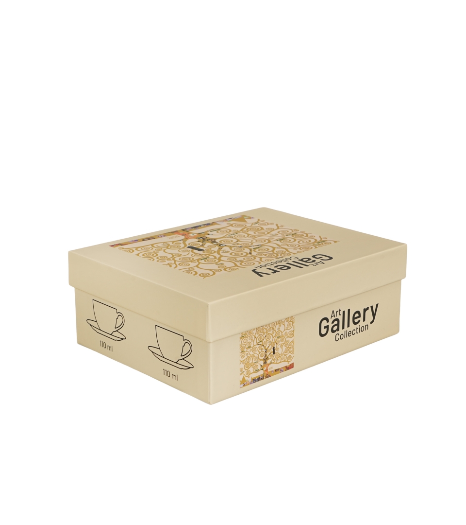 2 filiżanki espresso ze spodkami TREE OF LIFE Ecru inspired by Gustav Klimt