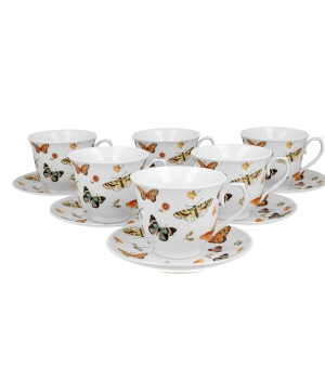6 filiżanek ze spodkami BUTTERFLIES