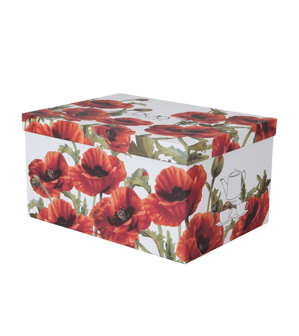 Zestaw dzbanek z zaparzaczem ze stali nierdzewnej i 2 filiżanki ze spodkami CLASSIC POPPIES