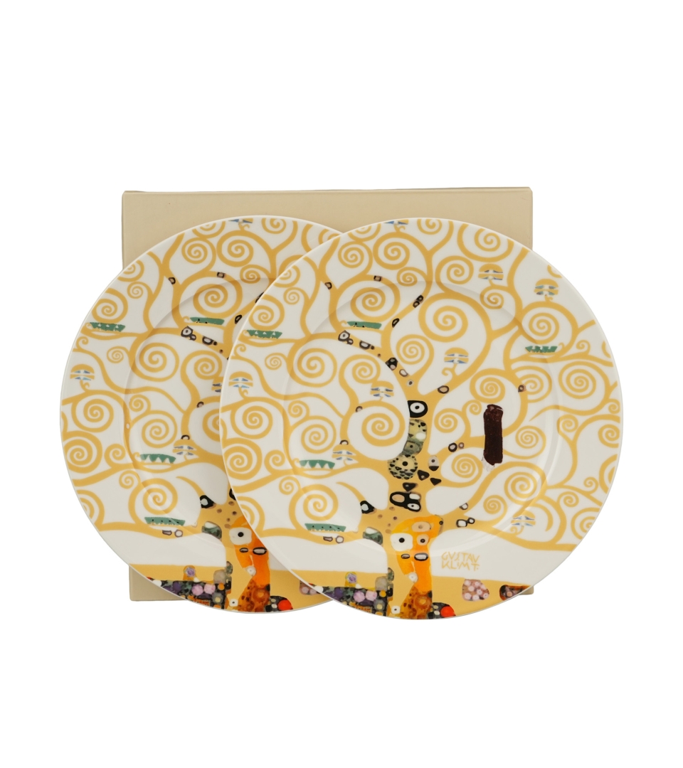 Komplet 2 talerze deserowe TREE OF LIFE Ecru inspired by Klimt