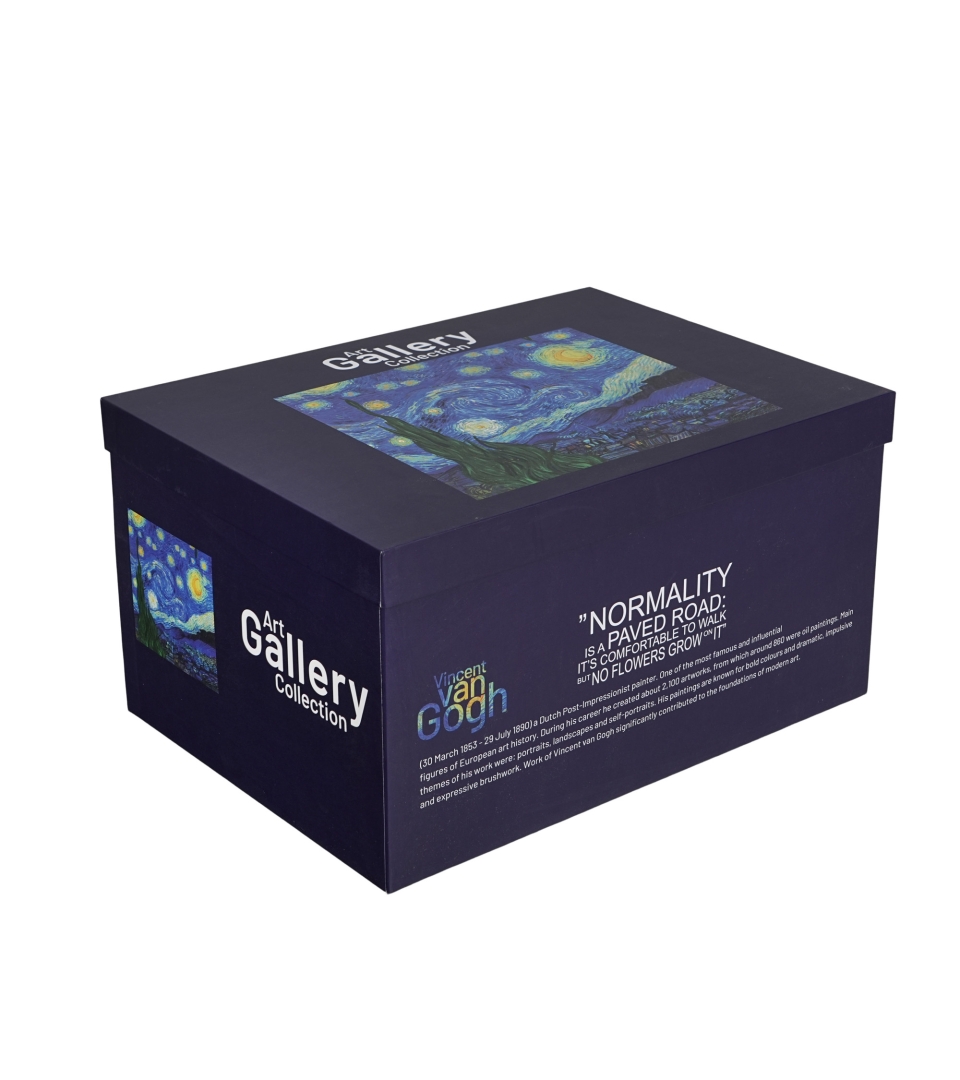 Zestaw dzbanek z zaparzaczem ze stali nierdzewnej i 2 filiżanki ze spodkami STARRY NIGHT inspired by Van Gogh