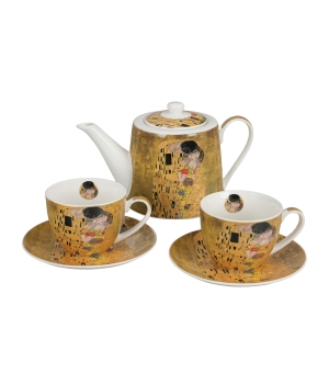 Zestaw dzbanek z zaparzaczem ze stali nierdzewnej i 2 filiżanki ze spodkami KISS CLASSIC inspired by Klimt