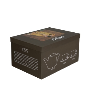 Zestaw dzbanek z zaparzaczem ze stali nierdzewnej i 2 filiżanki ze spodkami KISS CLASSIC inspired by Klimt