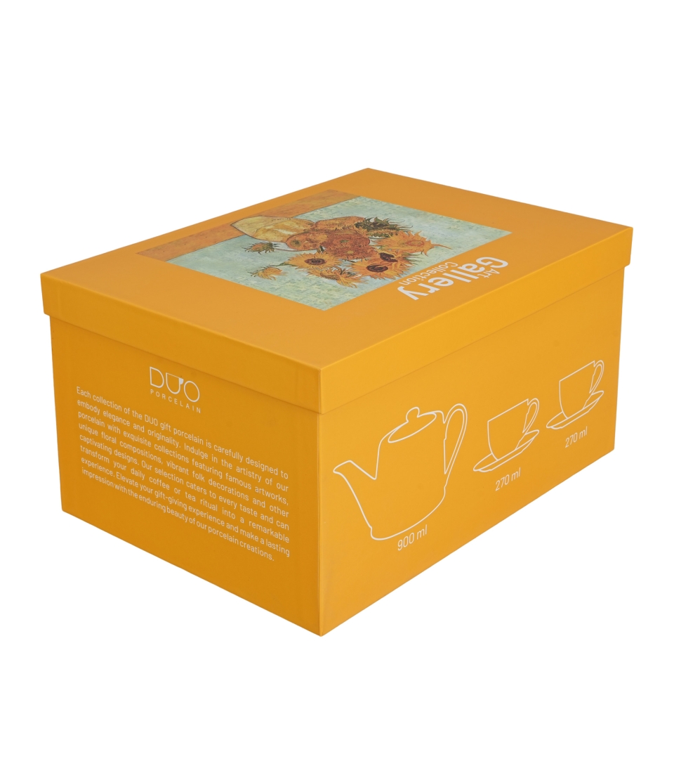 Zestaw dzbanek z zaparzaczem ze stali nierdzewnej i 2 filiżanki ze spodkami SUNFLOWERS inspired by Van Gogh