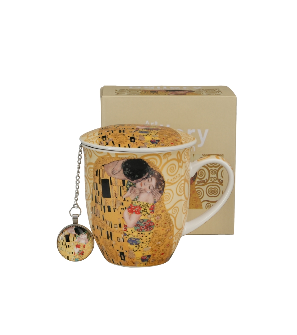 Kubek z zaparzaczem z zawieszką THE KISS ECRU inspired by Klimt