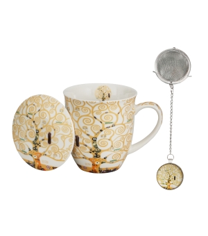 Kubek z zaparzaczem z zawieszką TREE OF LIFE ECRU inspired by Klimt