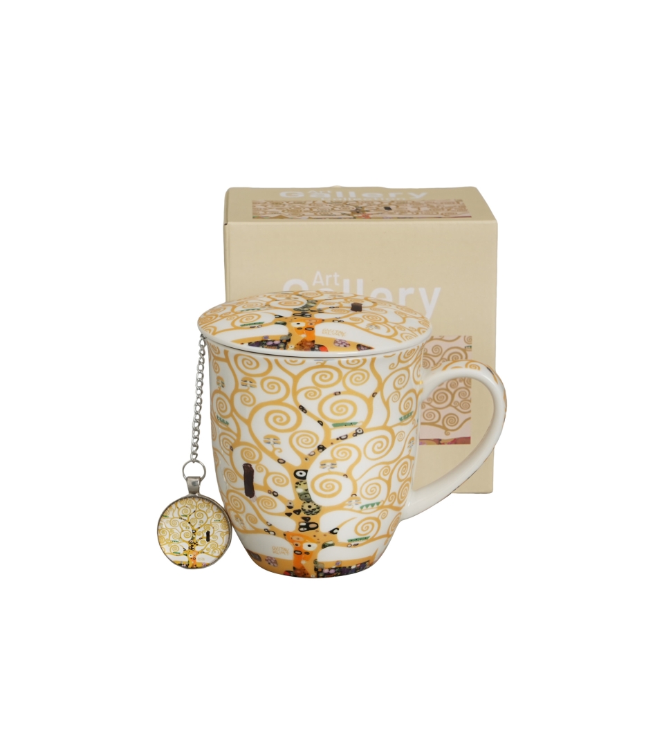 Kubek z zaparzaczem z zawieszką TREE OF LIFE ECRU inspired by Klimt