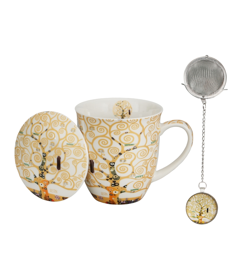 Kubek z zaparzaczem z zawieszką TREE OF LIFE ECRU inspired by Klimt