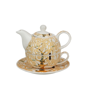 Filiżanka z dzbankiem i zaparzaczem TREE OF LIFE Ecru inspired by Gustav Klimt