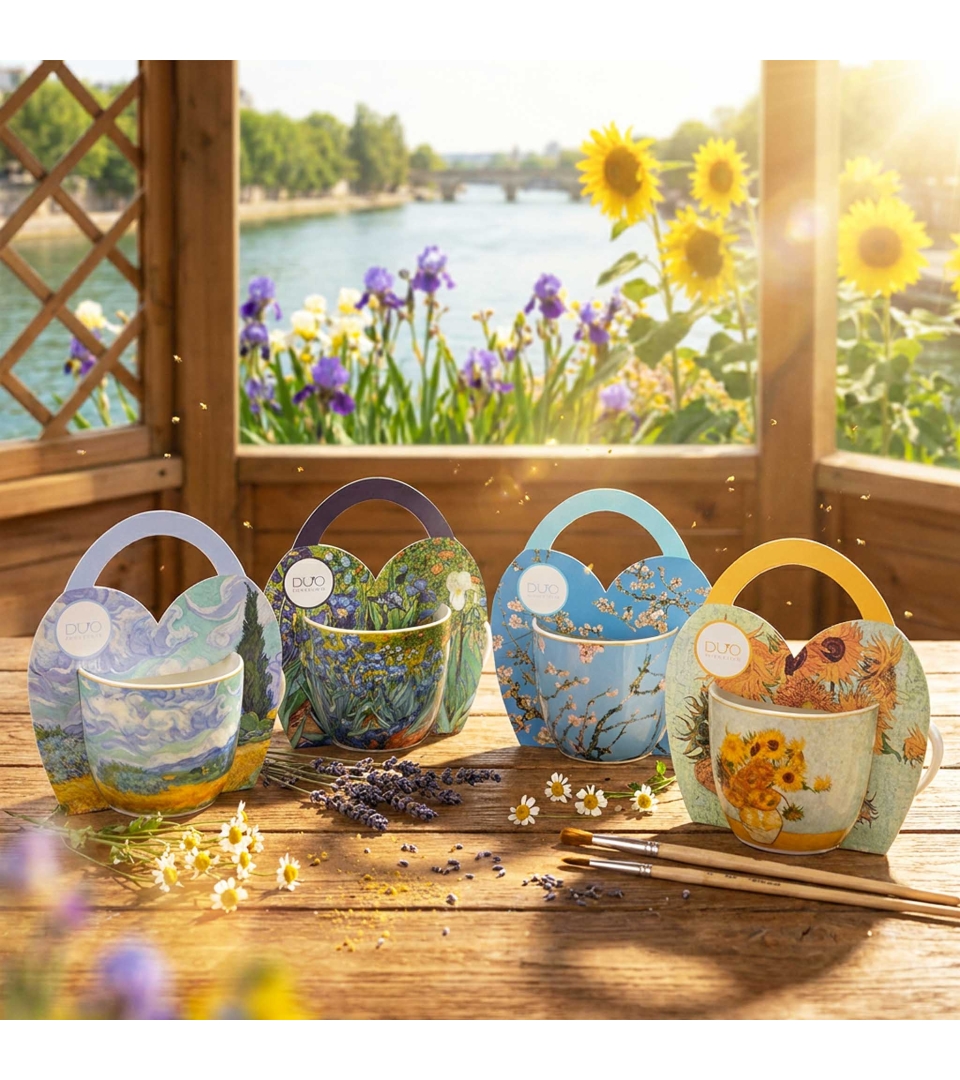 Kubek 460 ml w "koszyczku" ALMOND BLOSSOM inspired by Van Gogh (sprzedaż w zestawach po 4 szt.)